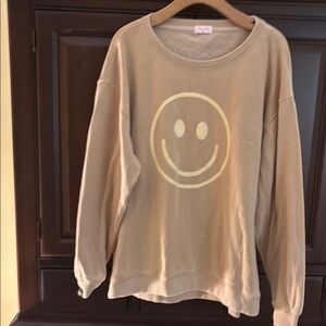 Pink Lilly Beige Smiley Face Women's oversized sweatshirt XXL super soft